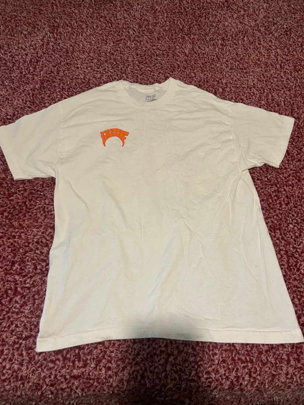 White Short Sleeve Tee with Orange Logo
